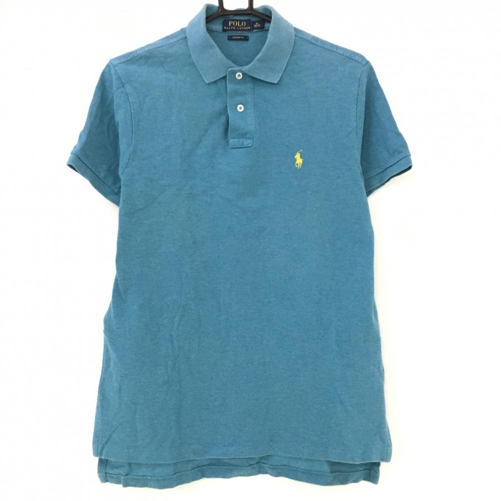 ポロラルフローレン 半袖ポロシャツ ブルーグリーン コットン100％ メンズ M ゴルフウェア Ralph Lauren_画像1