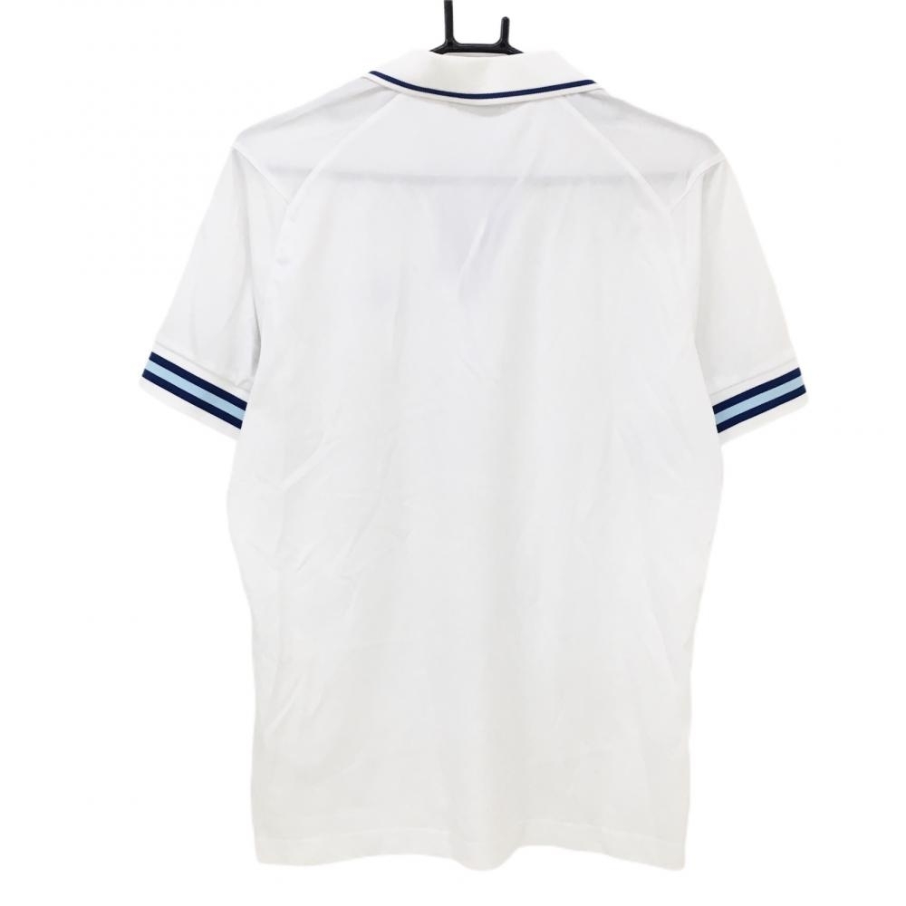 アディダス 半袖スキッパーシャツ 白×ブルー 前立て・袖口ライン メンズ L/G ゴルフウェア adidas_画像2