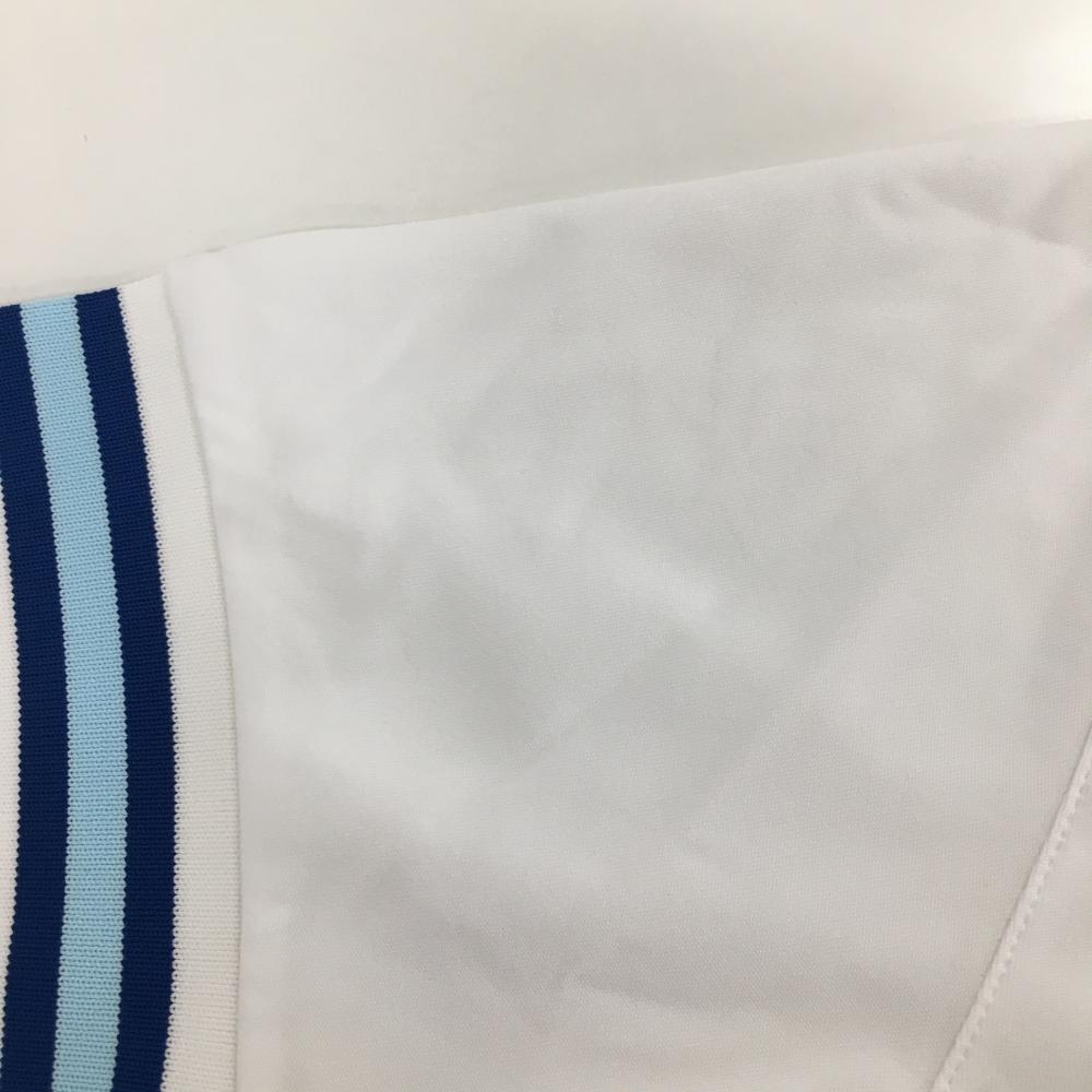 アディダス 半袖スキッパーシャツ 白×ブルー 前立て・袖口ライン メンズ L/G ゴルフウェア adidas_画像8