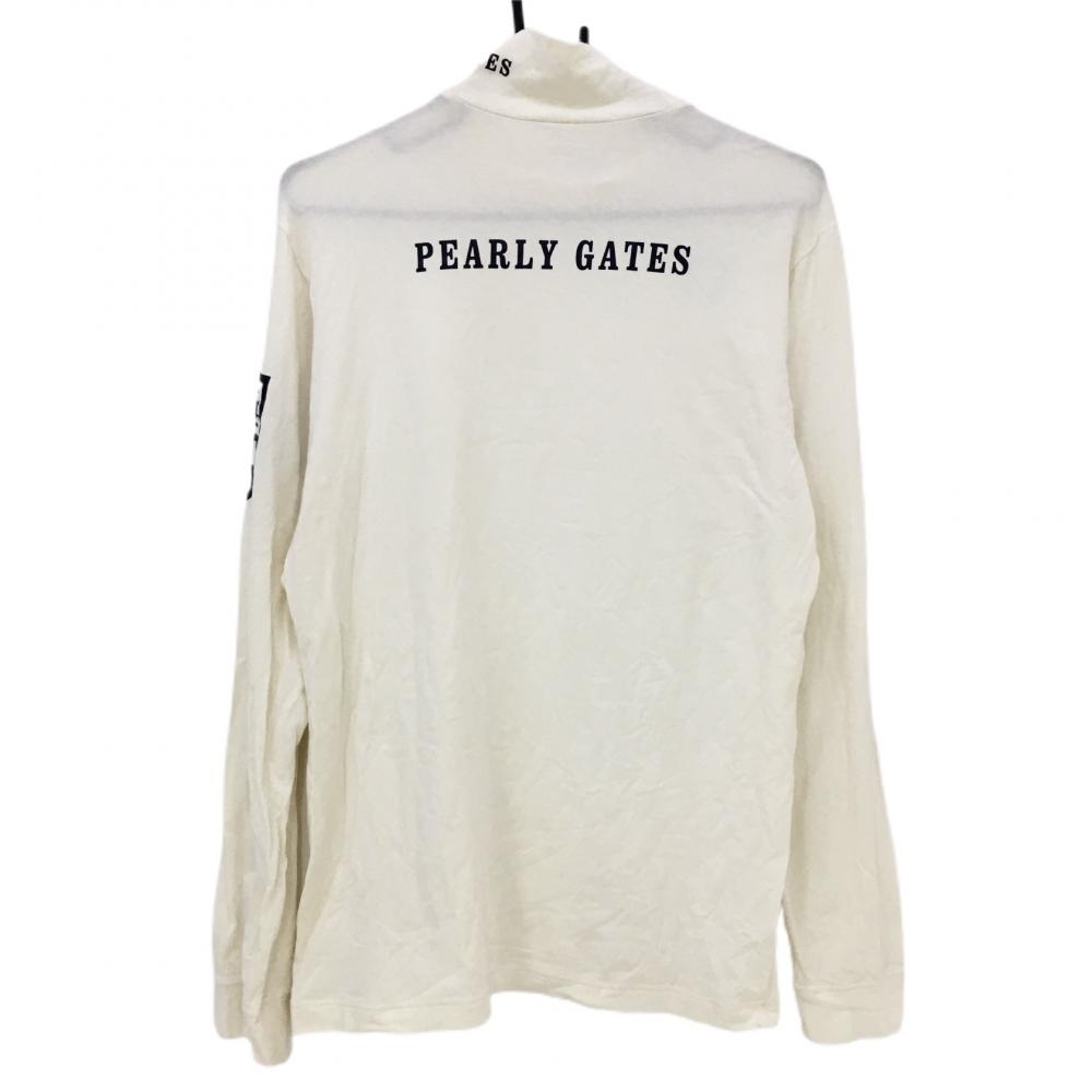 パーリーゲイツ 長袖ハイネックシャツ 白×ネイビー ロゴプリント コットン混 メンズ 6(XL) ゴルフウェア PEARLY GATES_画像2