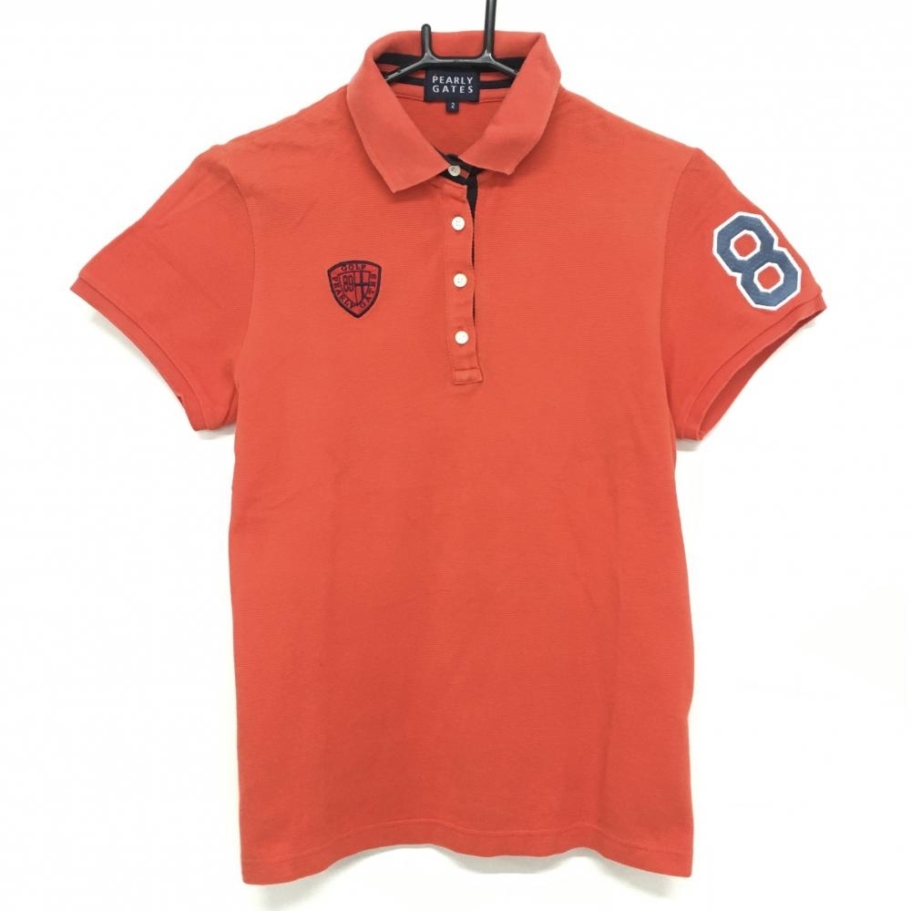 パーリーゲイツ 半袖ポロシャツ オレンジ ロゴ刺しゅう レディース 2(L) ゴルフウェア PEARLY GATES_画像1