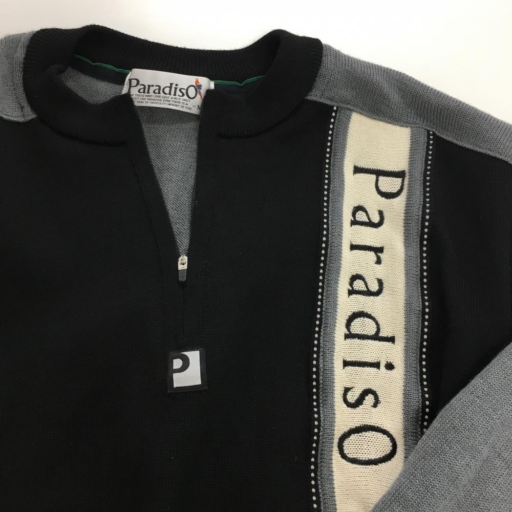 【美品】パラディーゾ セーター 黒×グレー ハーフジップ ニット ウール100％ メンズ M ゴルフウェア Paradiso_画像3