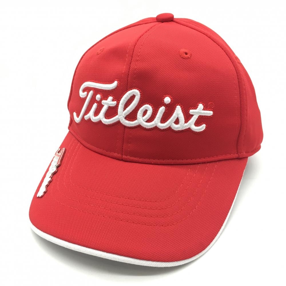 【新品】タイトリスト マーカー付きキャップ レッド×白 立体ロゴ刺しゅう ゴルフウェア TITLEIST_画像1