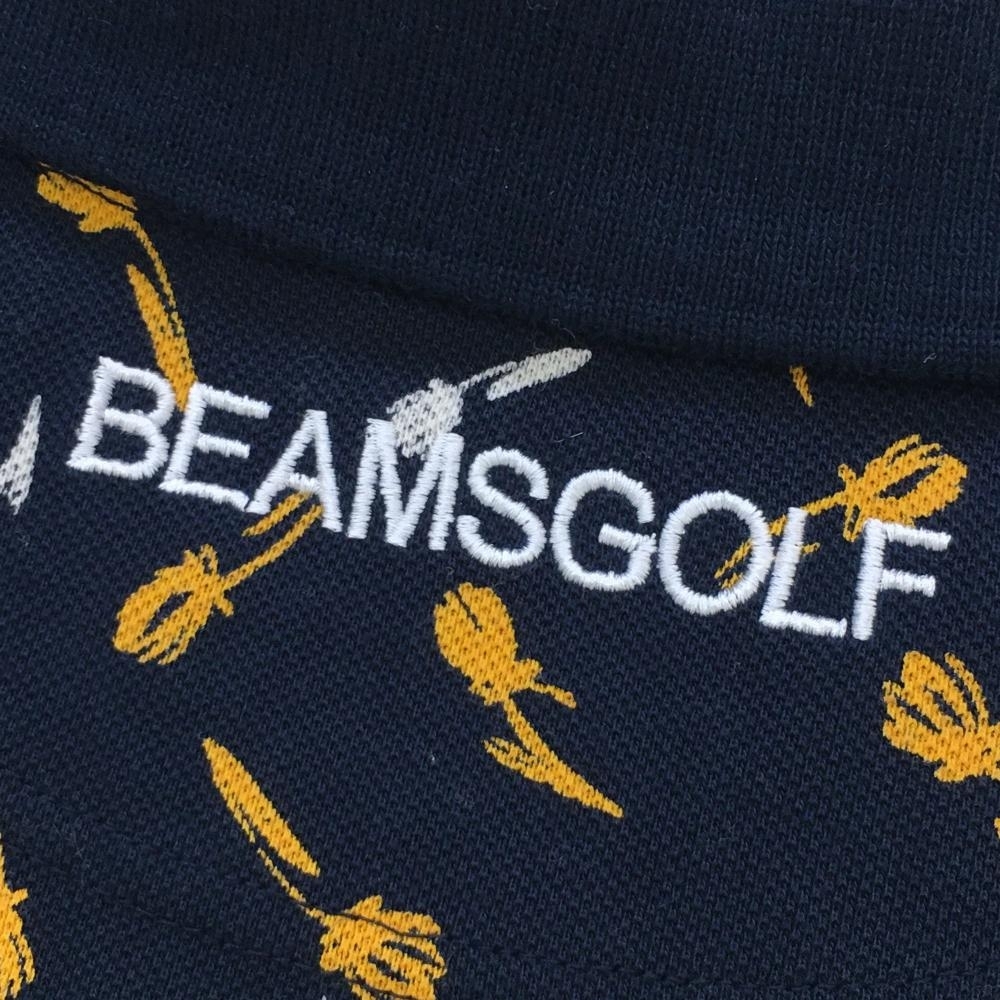 ビームスゴルフ 半袖ポロシャツ ネイビー×オレンジ 総柄 ロゴ刺しゅう レディース L ゴルフウェア BEAMS GOLF_画像5