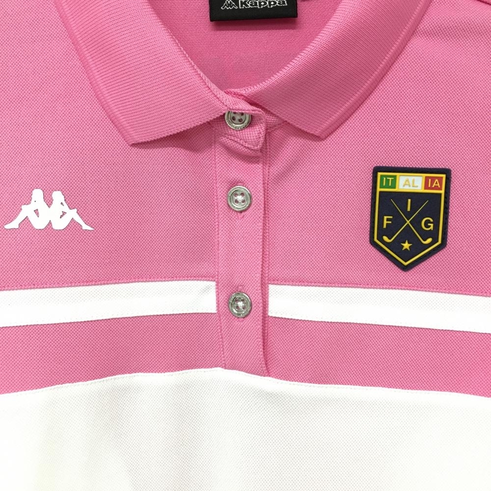 【美品】カッパ 半袖ポロシャツ 白×ピンク 胸元ロゴ 袖ライン レディース S ゴルフウェア Kappa_画像3