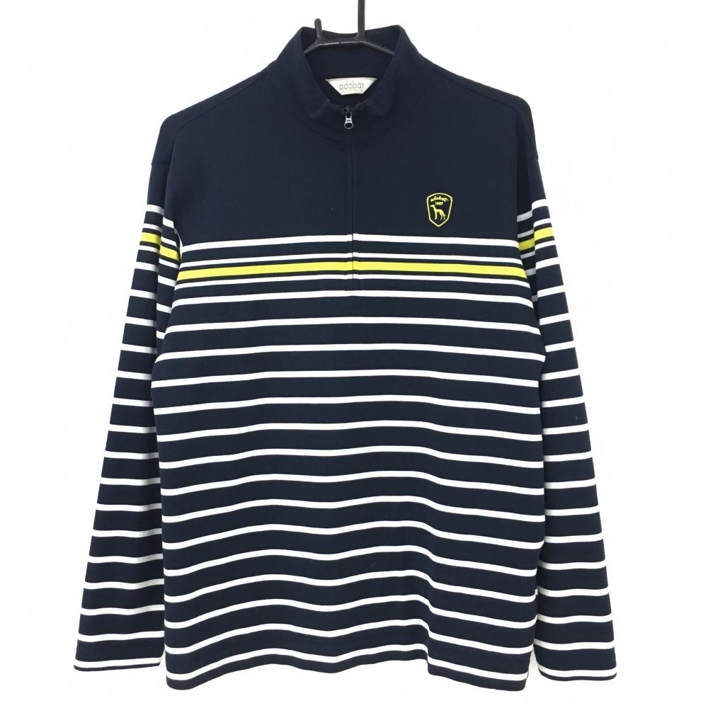  Adabat long sleeve high‐necked shirt navy × white lower part border half Zip men's 48(L) Golf wear adabat