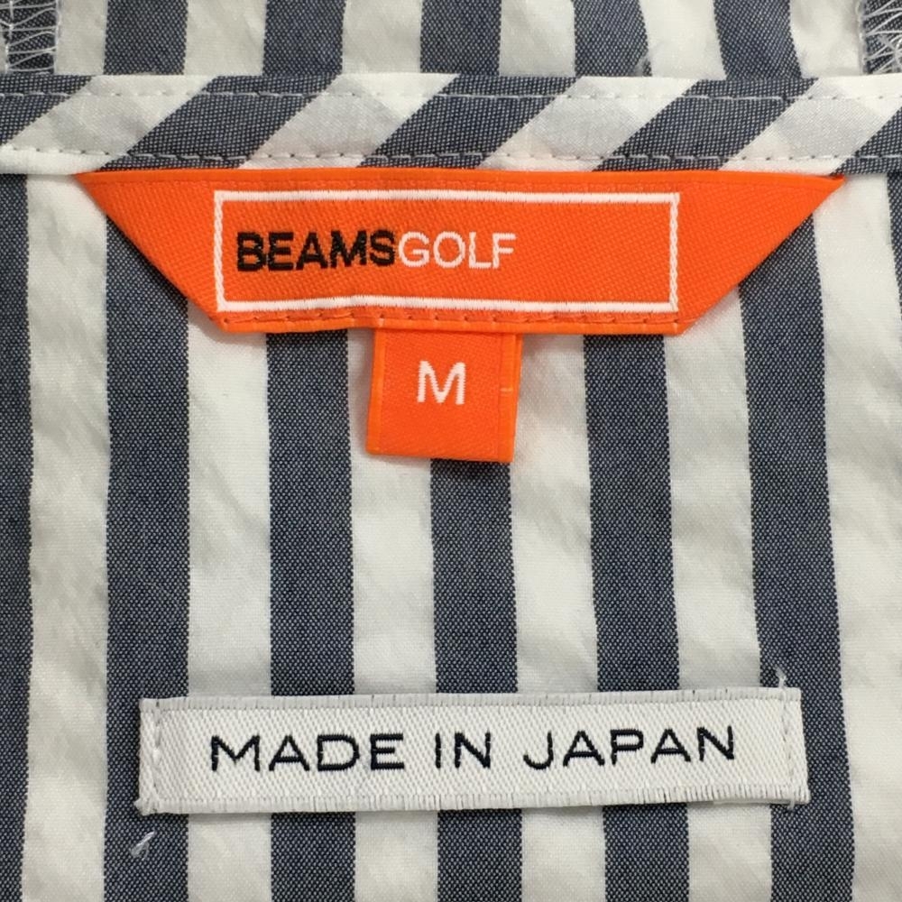 [ очень красивый товар ] Beams Golf Zip Parker темно-синий × белый полоса блузон задний Logo женский M Golf одежда BEAMS GOLF