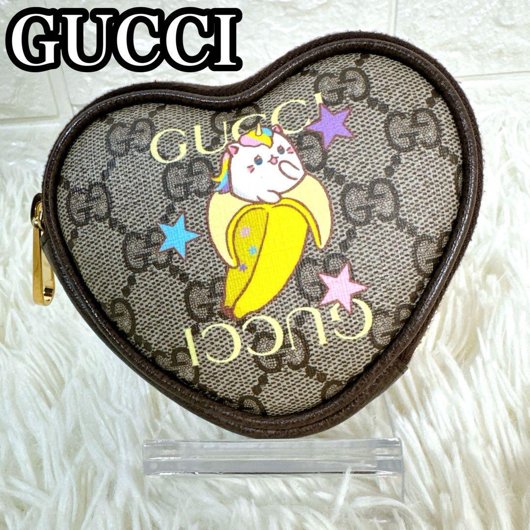 美品 GUCCI x ばなにゃ コラボモデル コインケース ハートシェイプポーチ コインケース 小銭入れ ハート型 ＧＧ柄 総柄　701062