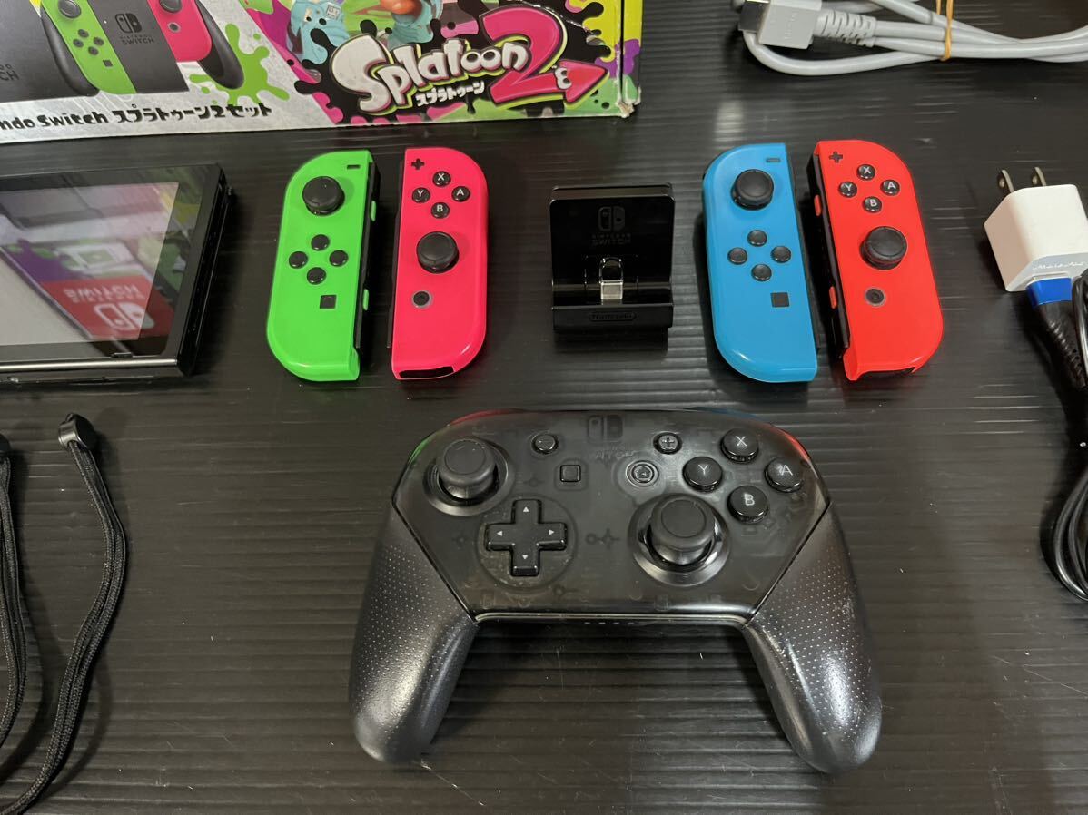 任天堂 Nintendo Switch スプラトゥーン2カラー 本体 セット ニンテンドースイッチ 動作OK ニンテンドー プロコン ジョイコン まとめ売りの画像3