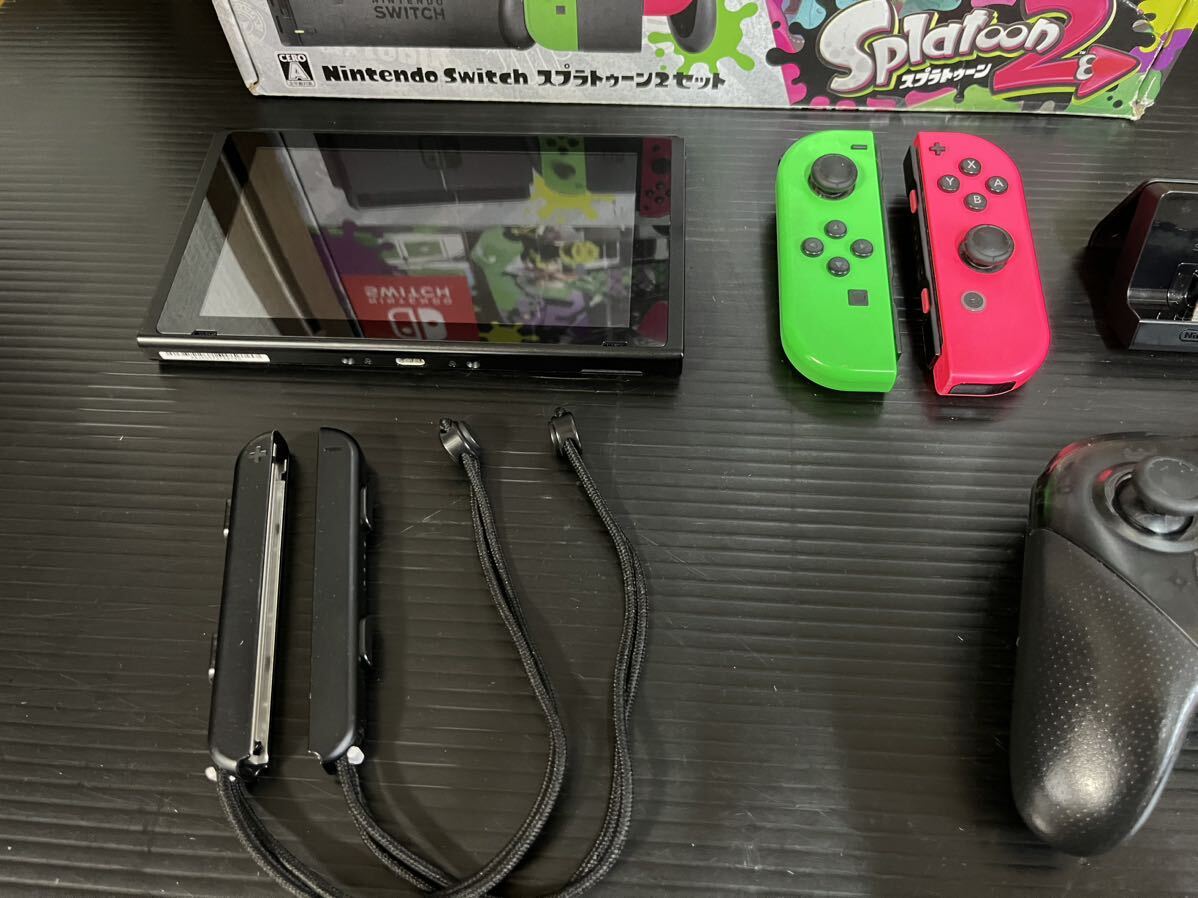 任天堂 Nintendo Switch スプラトゥーン2カラー 本体 セット ニンテンドースイッチ 動作OK ニンテンドー プロコン ジョイコン まとめ売りの画像2