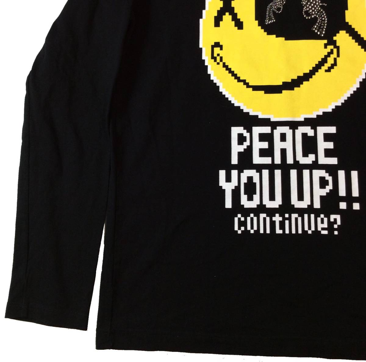 roar guns ロアー ガンズ PEACE YOU UP 二丁拳銃 スワロフスキー 長袖Tシャツ カットソー スマイル ブラック 黒 2 送料250円_画像3