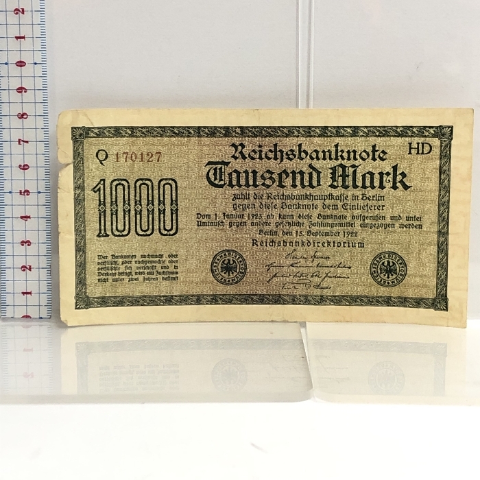 35 ドイツ ハイパー インフレ 1000マルク 1922年 古紙幣 外国紙幣 緊急紙幣_画像1