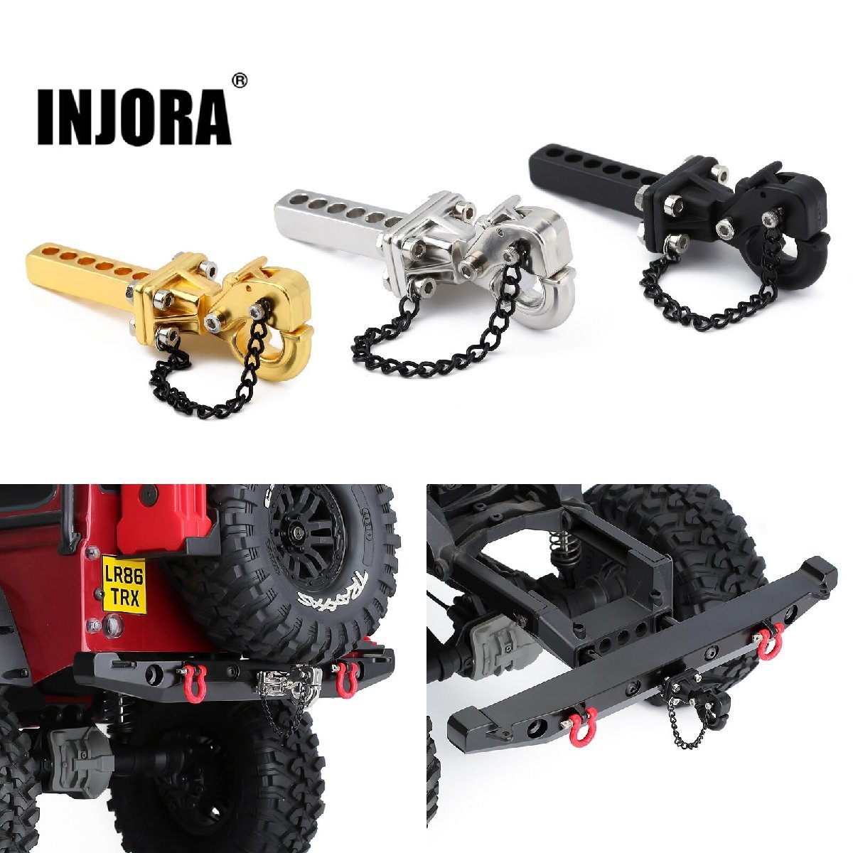 INJORA リアバンパー トレーラー 牽引フック 1/10RCクローラー Traxxas TRX4 TRX6 アキシャル SCX10 90046 AXI03007 パーツ_画像1