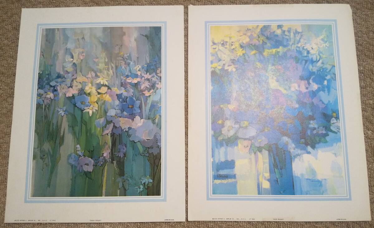 作者不明　花の絵２枚セット　印刷複製画　 長期保管品　中古_画像1