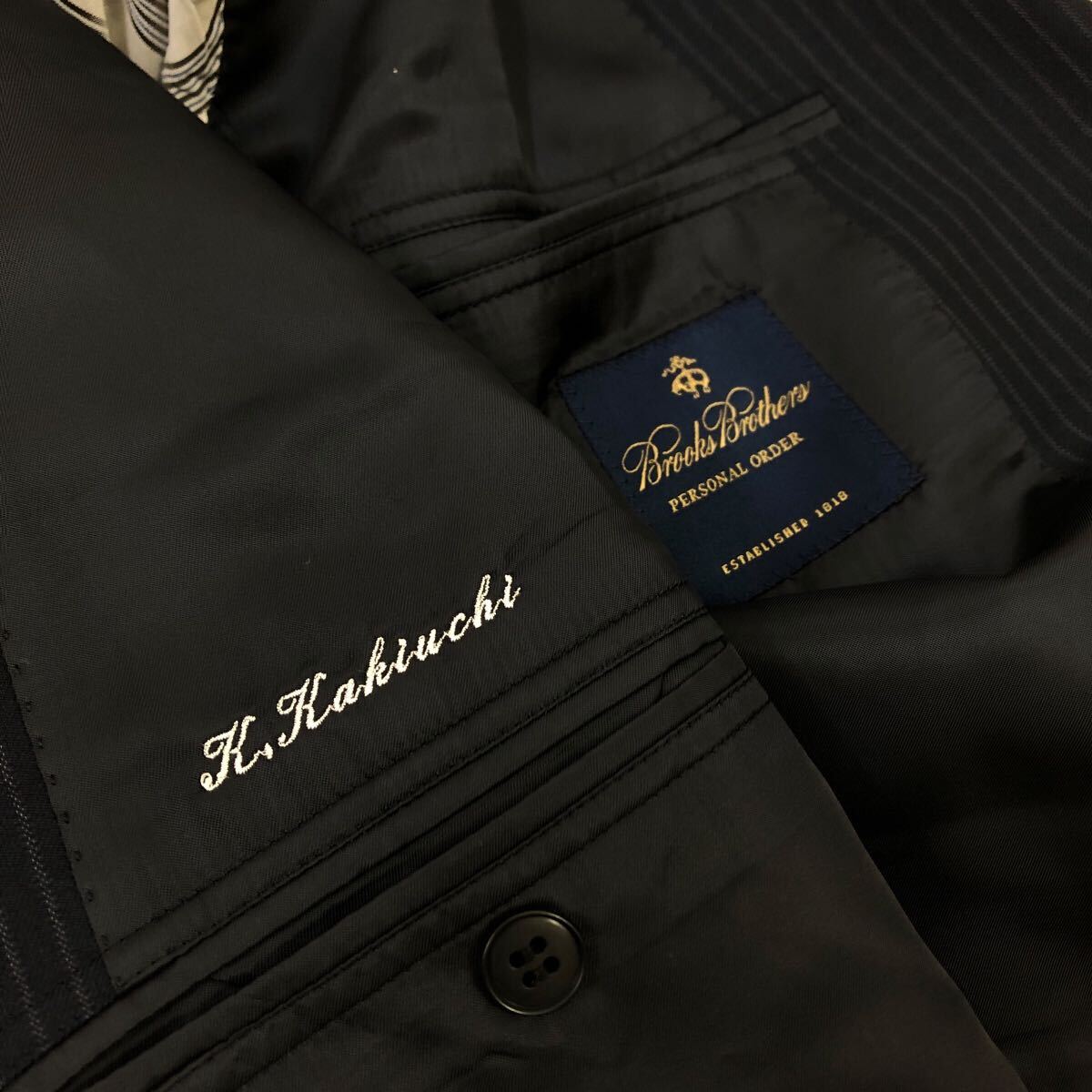 m505-18 BROOKS BROTHERS Brooks Brothers полоса рисунок костюм выставить tailored jacket брюки темно-синий мужской джентльмен 
