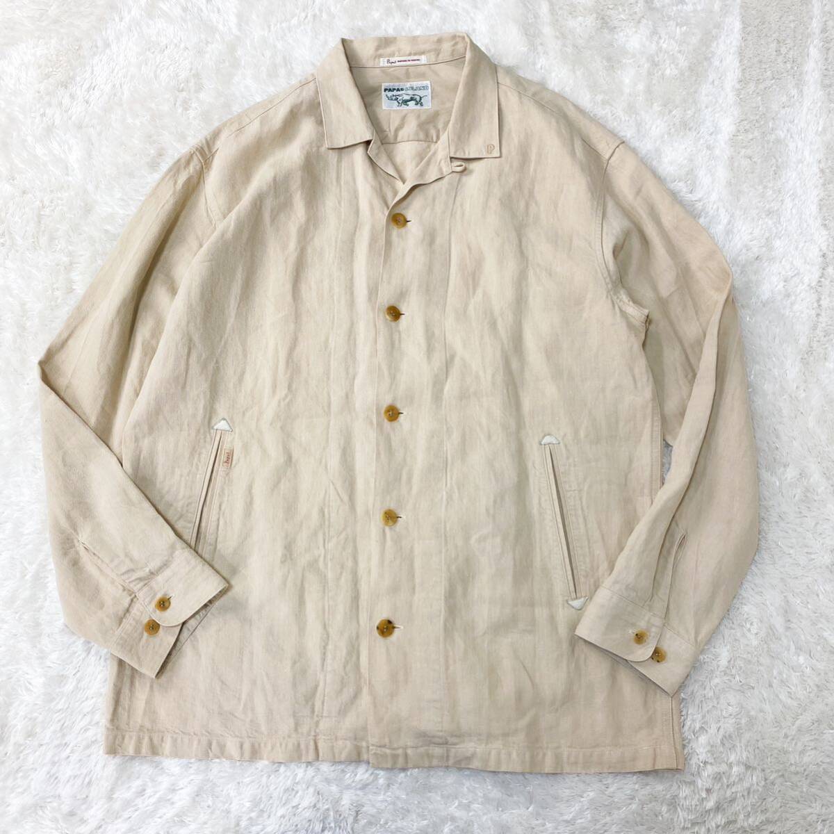  regular price 8.8 ten thousand jpy!! unused class!! XL corresponding!! Papas PAPAS ISLANDlinen100% flax jacket over shirt coverall beige USA made men's 