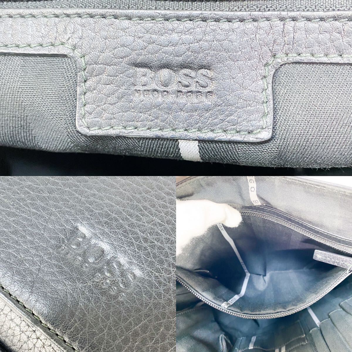 1円〜超希少◆ヒューゴボス HUGO BOSS オールレザー メッセンジャーバッグ ショルダー シボ革 ロゴ刻印 A4可 肩掛け 斜め掛け メンズ_画像10