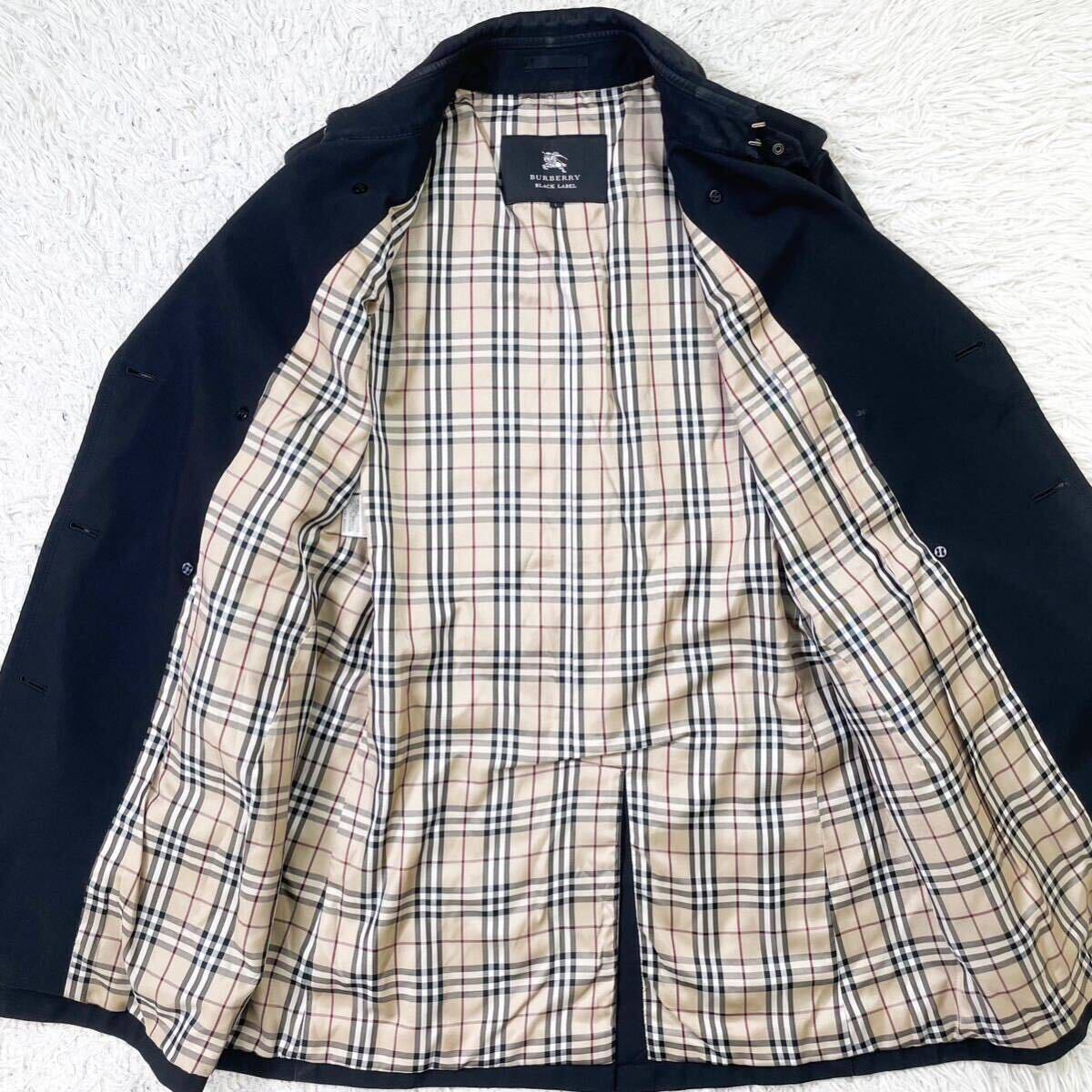 極美品!!希少Lサイズ!!バーバリーブラックレーベル BURBERRY BLACK LABEL トレンチコート ロング丈 ノバチェック ベルト 黒 メンズ 春夏_画像5