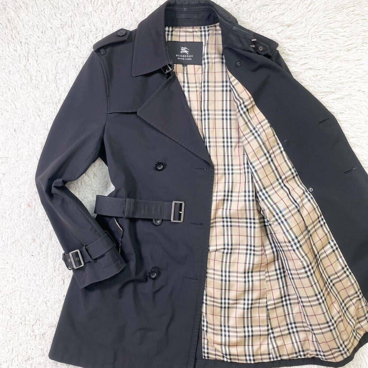 極美品!!希少Lサイズ!!バーバリーブラックレーベル BURBERRY BLACK LABEL トレンチコート ロング丈 ノバチェック ベルト 黒 メンズ 春夏_画像1