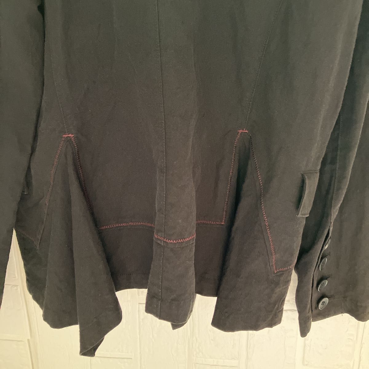 CRESCENT デザインジャケット　　　　　日本製　ブラック　リネン&綿　ステッチデザイン