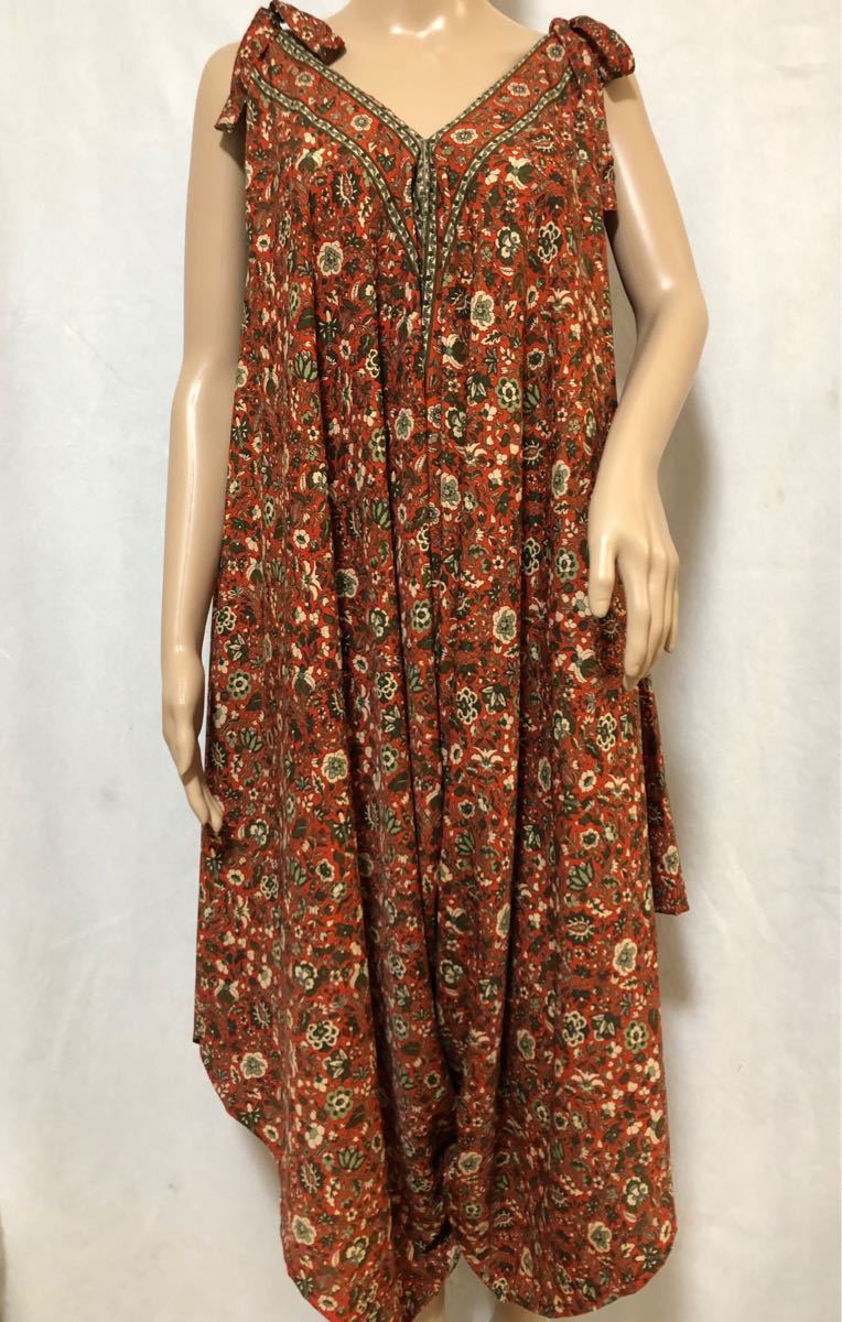  ethnic silk gorgeous & beautiful Silhouette One-piece type Random flare pants all-in-one orange 