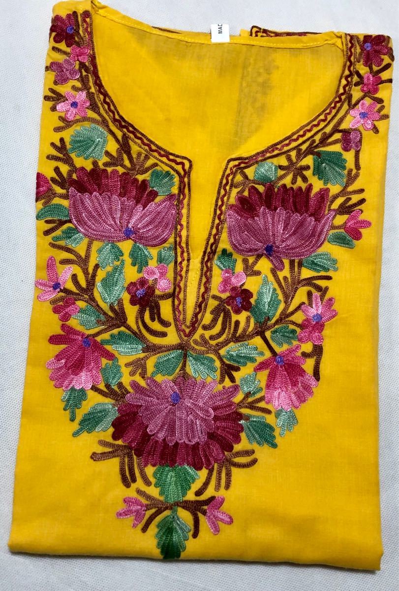 インド カシミール刺繍 可愛いカフタン風チュニックブラウス(黄)38_画像2
