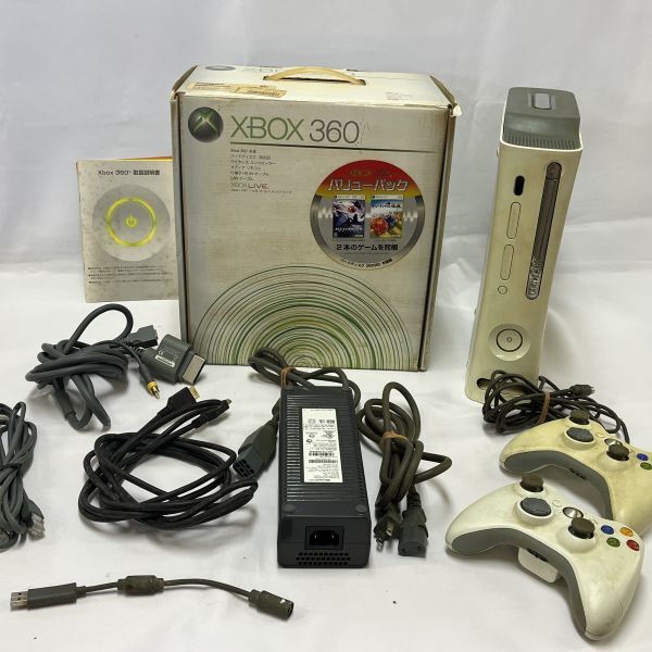 【ジャンク】Xbox 360 CONSOLE本体 コントローラ2コ 他 付属品は画像でご確認ください 元箱入り 動作未確認◆M0662の画像1