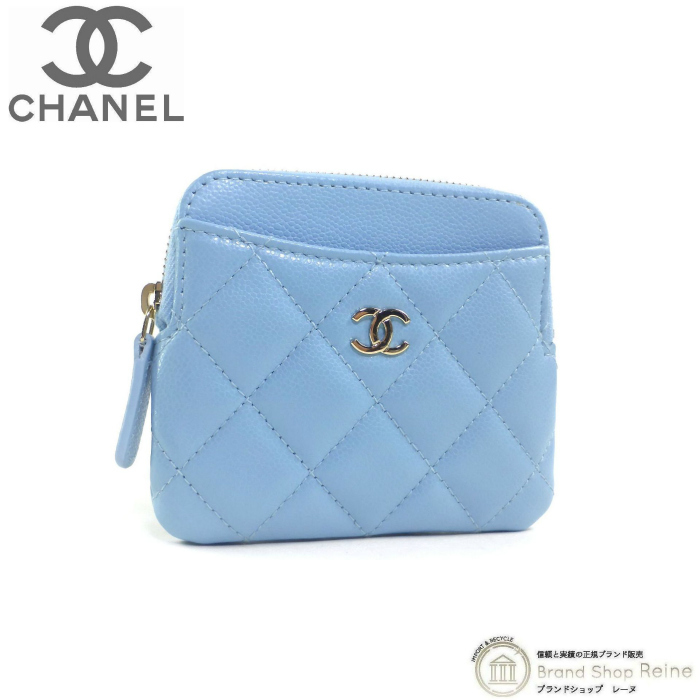 シャネル （CHANEL） キャビアスキン マトラッセ タイムレスクラシック コンパクト コインケース AP0261 ライトブルー（新品同様）中古_画像1