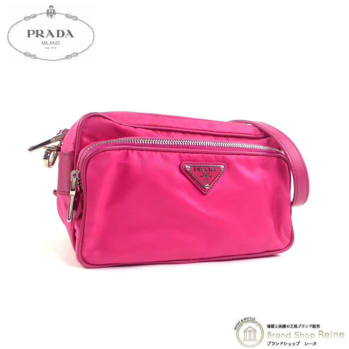 プラダ （PRADA） テスート×サフィアーノ スクエア トライアングルロゴ ショルダー バッグ BT1010 FUXIA（中古）