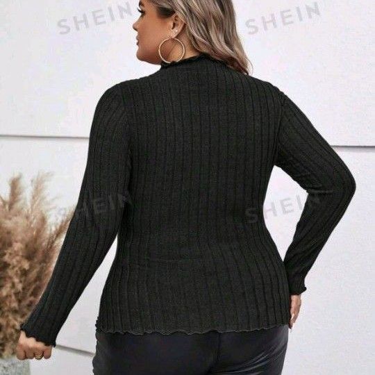 美品☆リブニットセーター 大きいサイズ 4L プラスサイズ 黒 ベーシック 長袖 SHEIN  カットソー 