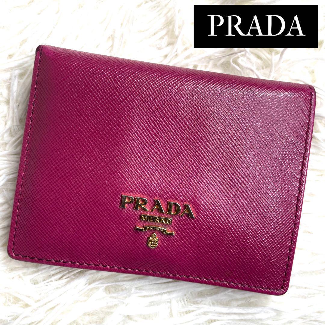 人気品 / PRADA プラダ バイフォールドコンパクトウォレット 二つ折り財布 コンパクト財布 サフィアーノレザー ピンク 1MV204