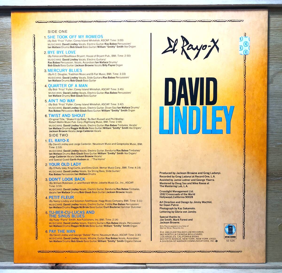 ■3/LP【12564】-【US盤】DAVID LINDLEYデイヴィッド・リンドレー●EL RAYO-X化けもの/Garth Hudson～_画像2