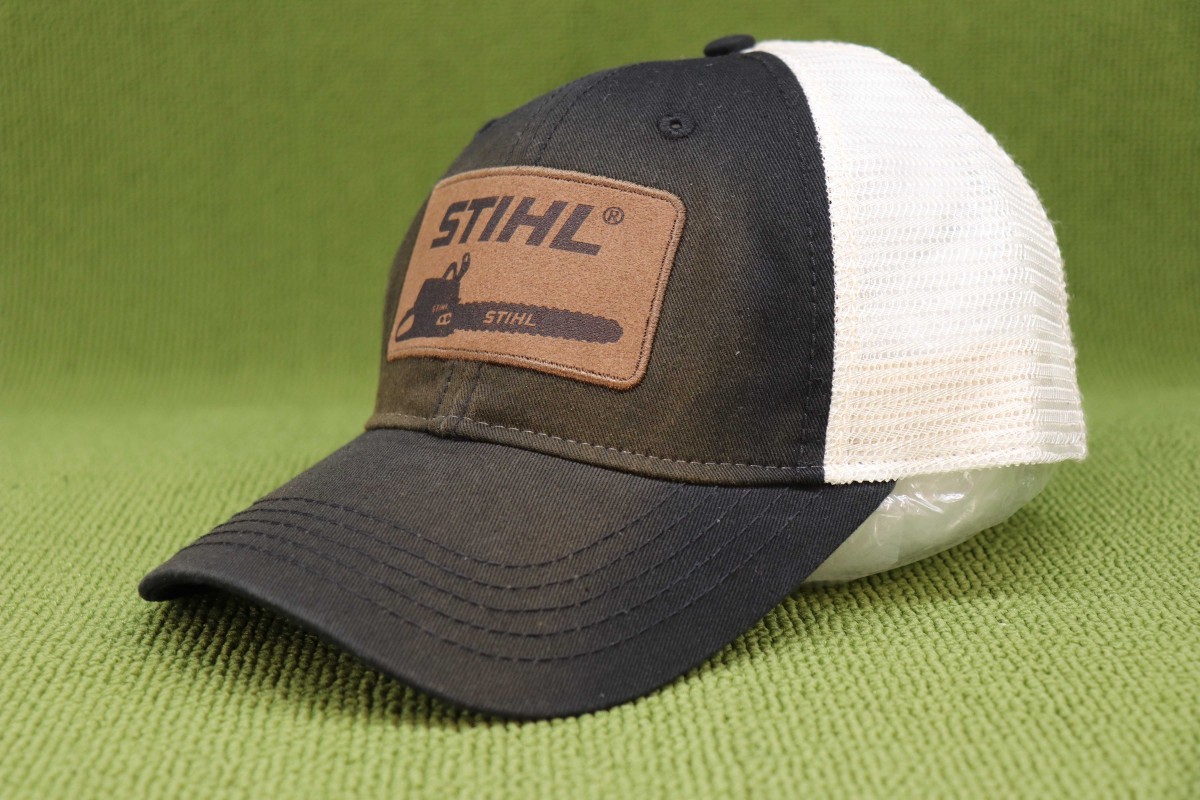 新品US物 STIHL スティール スチール メッシュキャップ 帽子 ブラックアイボリー WASH加工 レザーパッチ SNAPBACK 管理0810nskbの画像1