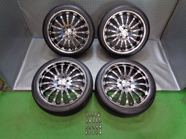 希少! バリ山!! ENKEI TMW 19 インチ メッキ ホイール タイヤ 4本 225/40R19 8J 112 5穴 5H ワーゲン ゴルフ パサート ベンツ アウディ BMWの画像1