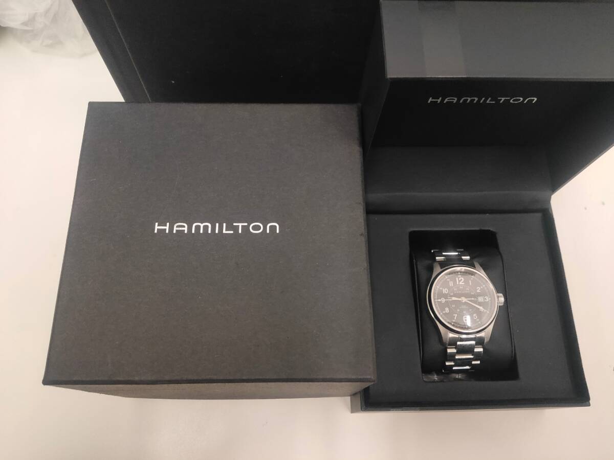 ＃5995　☆HAMILTON　☆H705950　☆AT/自動巻き　☆メンズ　☆ハミルトン　☆稼働品　☆黒文字盤　☆箱付　☆ブランド時計　☆現状品_画像1