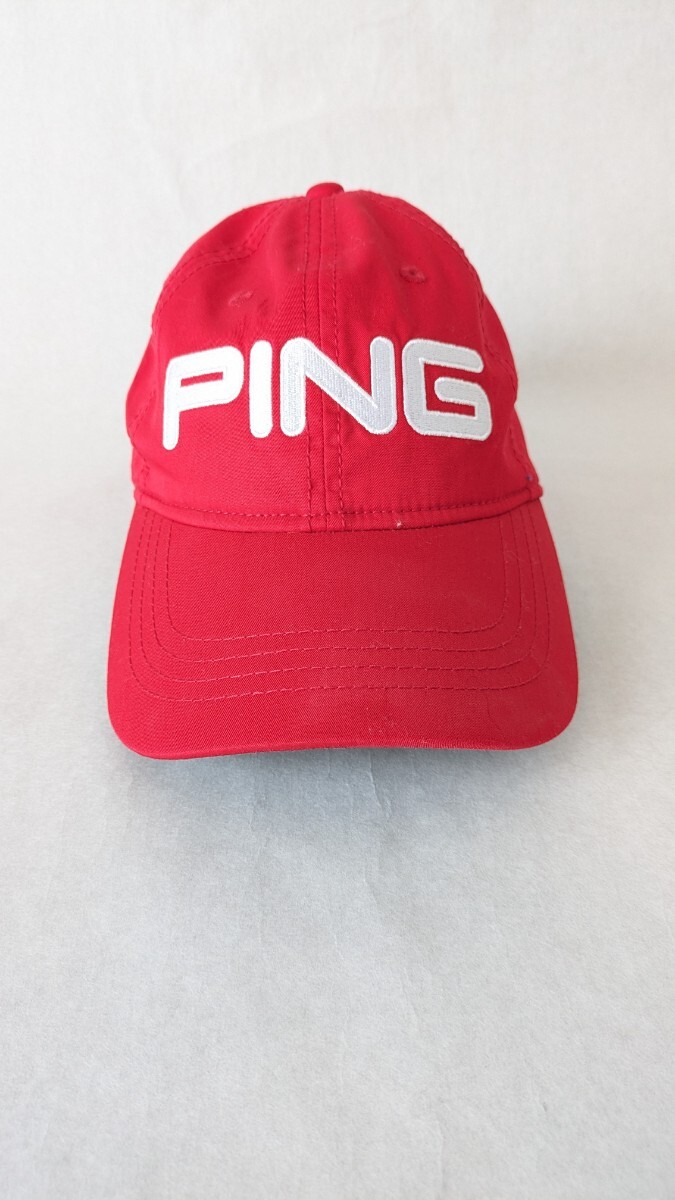 ゴルフキャップ PING ピン ゴルフウェア 刺繍 帽子 スポーツ 赤 レッド フリーサイズの画像1