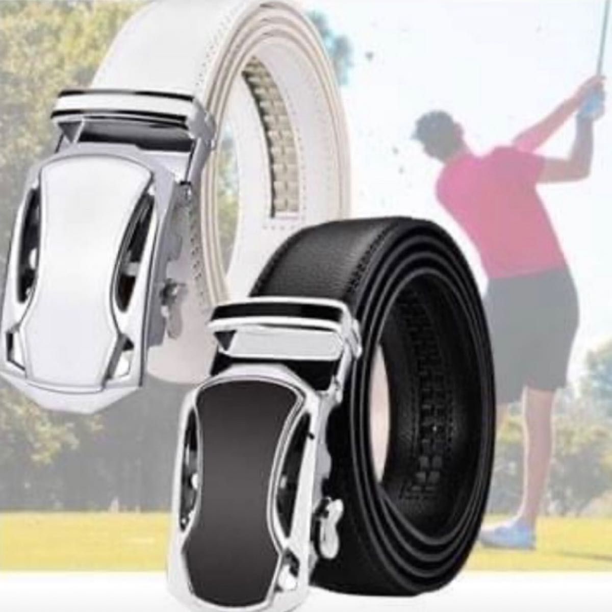 【白】 革 ゴルフベルト 穴なし サイズ調整可 オートロック式 メンズ 人気商品