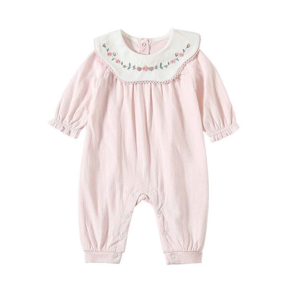  baby clothes rompers spring autumn child clothes girl coverall baby plain celebration of a birth present collar attaching embroidery pink 66cm 3-6 months 