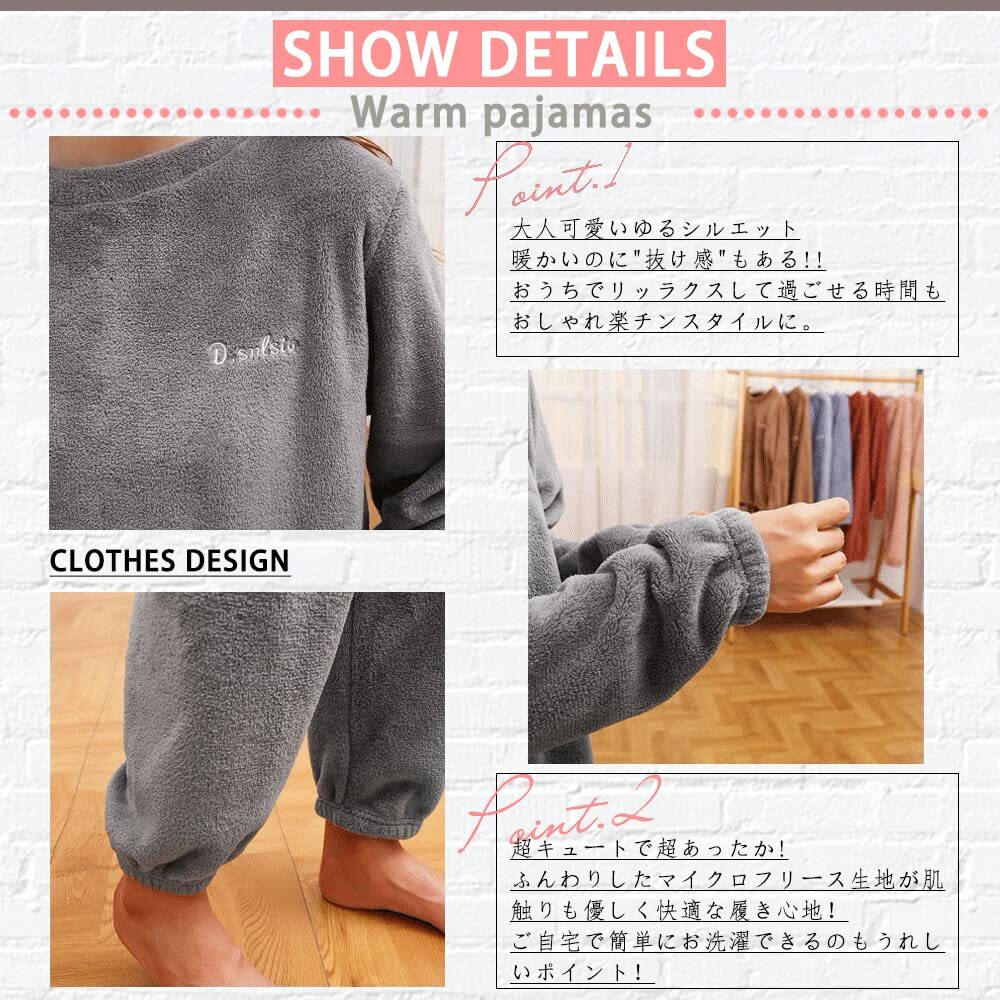 YUESUO room wear lady's pyjamas .... top and bottom set winter setup warm fleece pretty part shop put on long trousers tops 2 point 