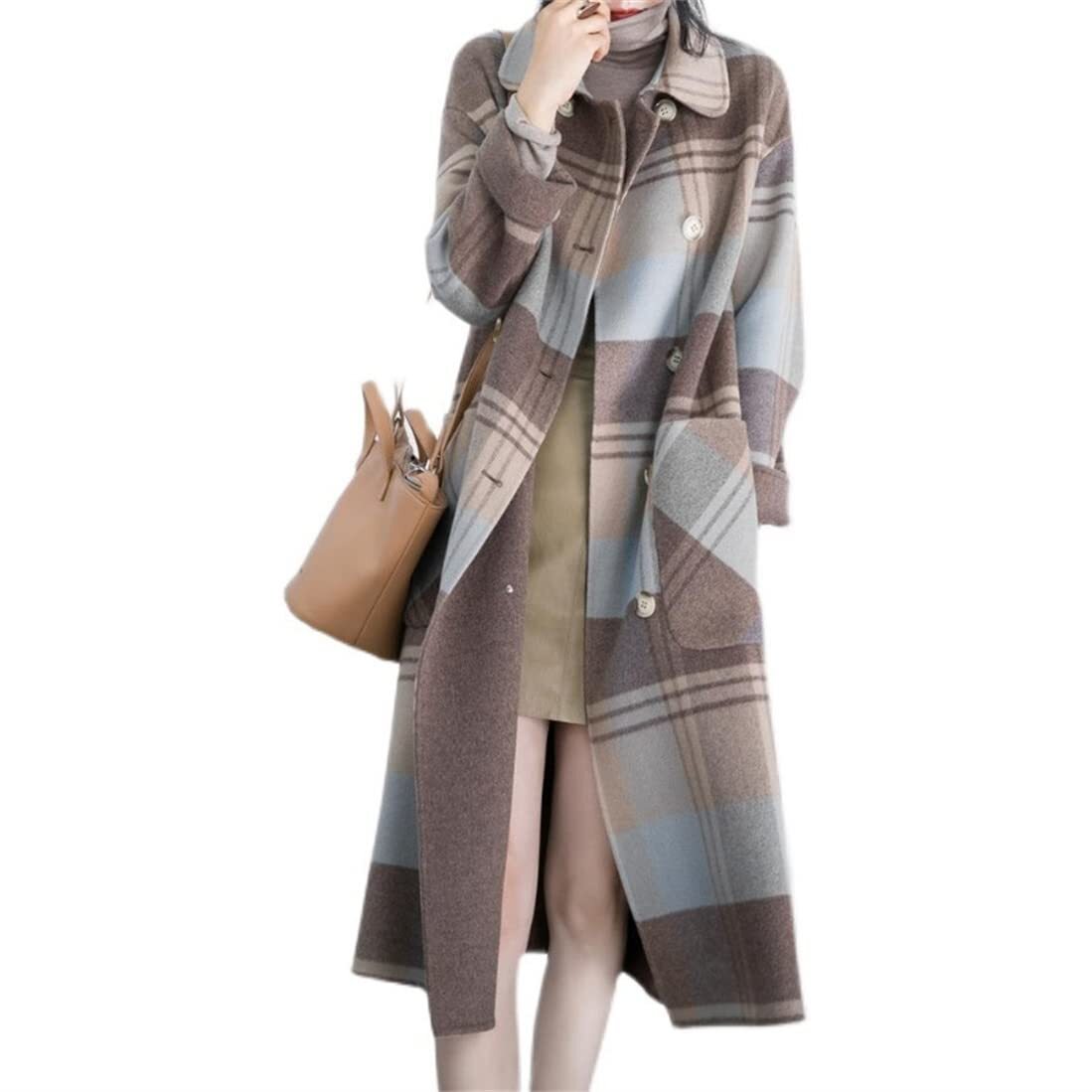 [YUANYUAN] lady's Chesterfield coat coat outer long coat long outer trench coat Korea manner check pattern long height .
