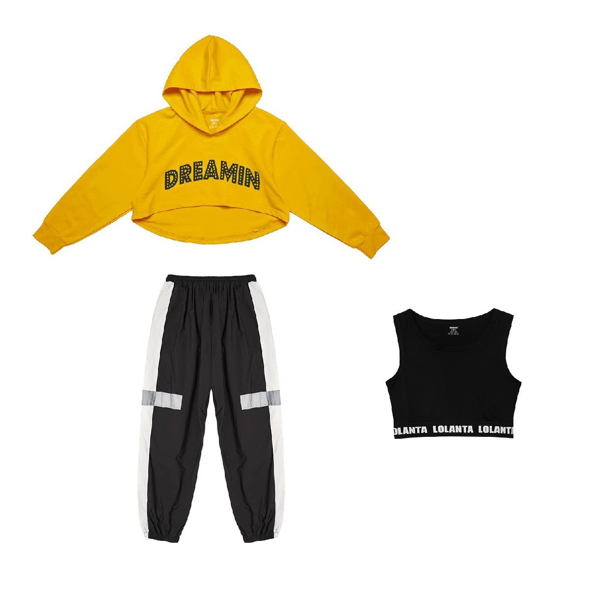 [LOLANTA] dance costume Kids 3 point set girl setup long sleeve child clothes hip-hop practice put on jersey top and bottom set production clothes yellow 