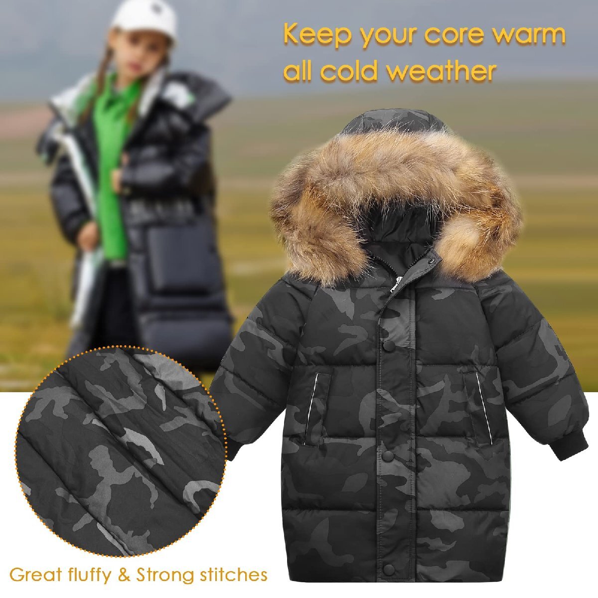 [Panegy] Kids coat child clothes man down jacket girl outer child long height with a hood . pretty commuting to kindergarten going to school outing ka