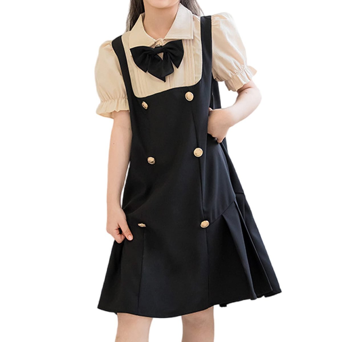 [YY-Natuhi] child clothes girl One-piece dress overall skirt short sleeves piling put on manner ribbon Kids girls tunic formal 