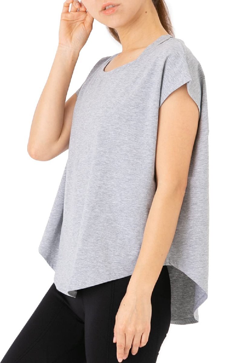 [necker] sport wear yoga wear short sleeves tops yoga hot yoga running wear flexible . sweat speed . lady's (L, gray )