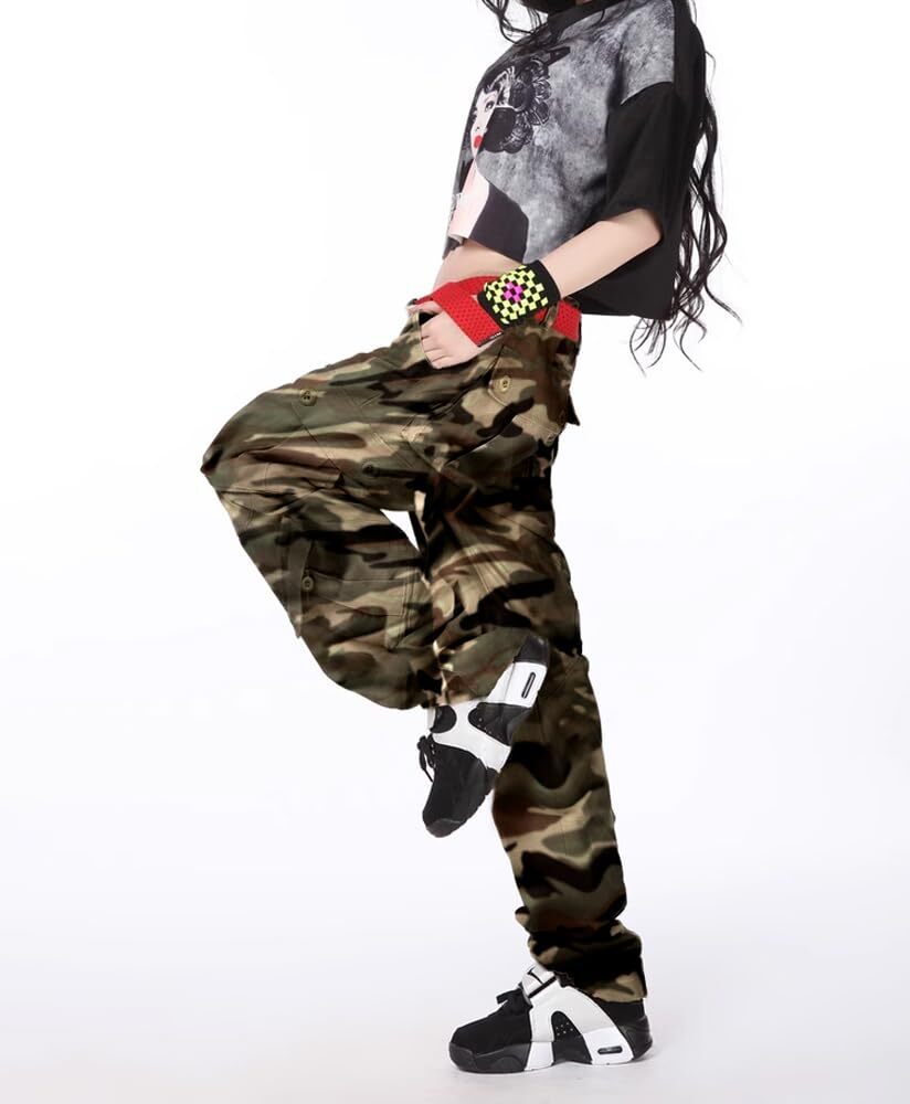 [Match Match ] cargo pants lady's easy wide cargo pants 8 pocket casual #NS-3357(5XL/42, khaki camouflage )