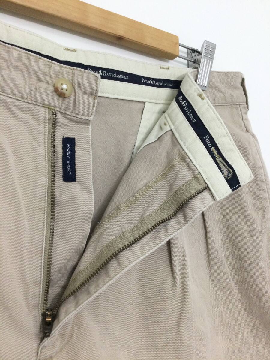 POLO RALPH LAUREN ポロラルフローレン 2タック メキシコ製 コットン ハーフパンツ チノショーツ W36 メンズL〜XL 大きめ【状態良好】242_画像4