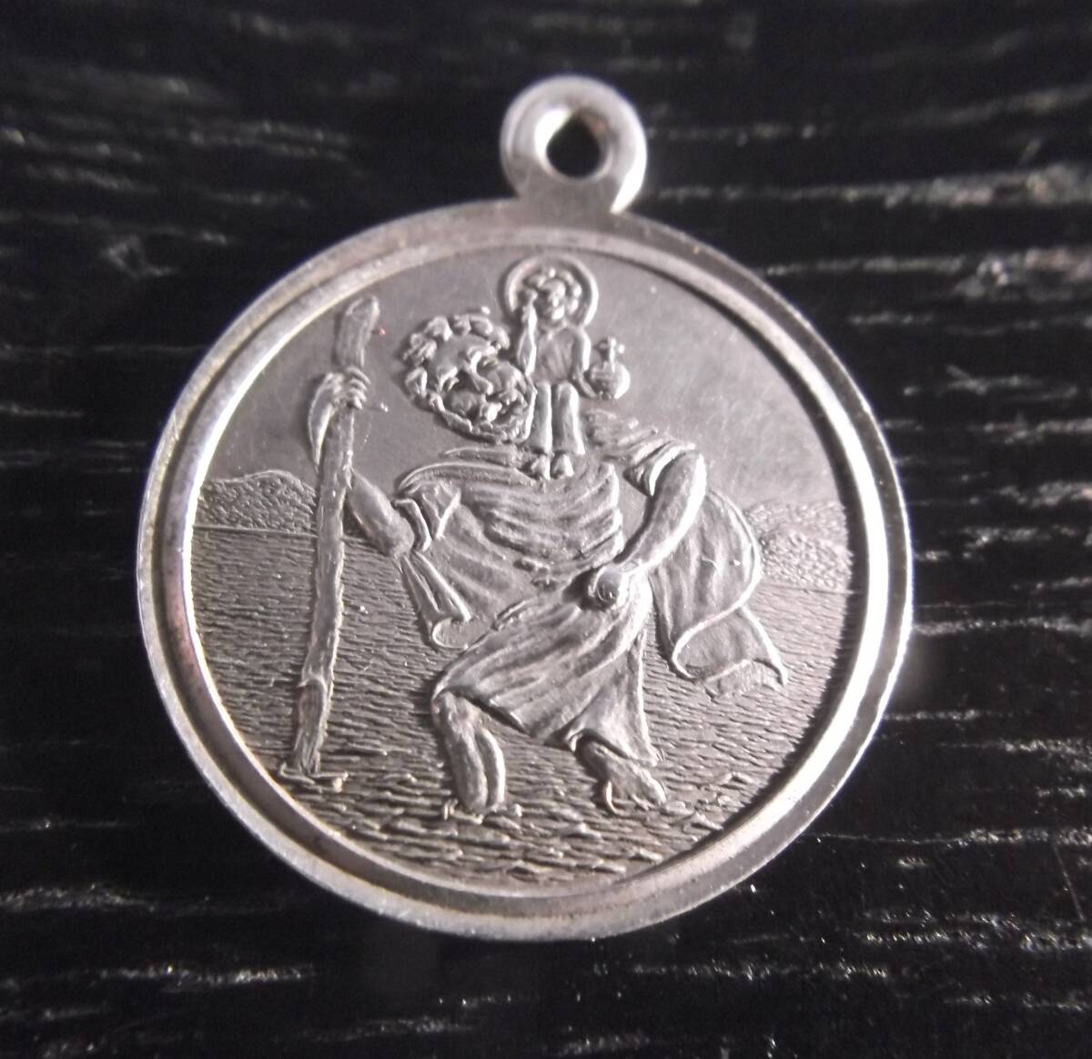 英国ビンテージ フォブ ネックレスペンダント シルバーチャーム メダル セントクリストファー SAINT CHRISTOPHER 旅行 交通安全 SILVER ⑥_画像1