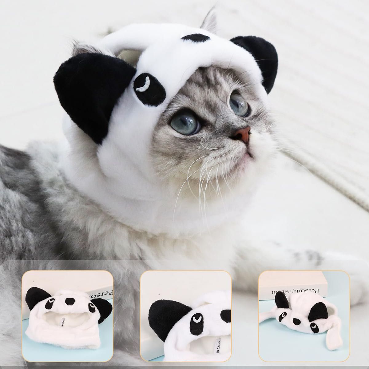 CINECE 猫服 コスプレ パンダ 被り物 ペット服 かぶりもの 帽子 コスチューム 子犬服 可愛い 白 写真 パンダに大変身 