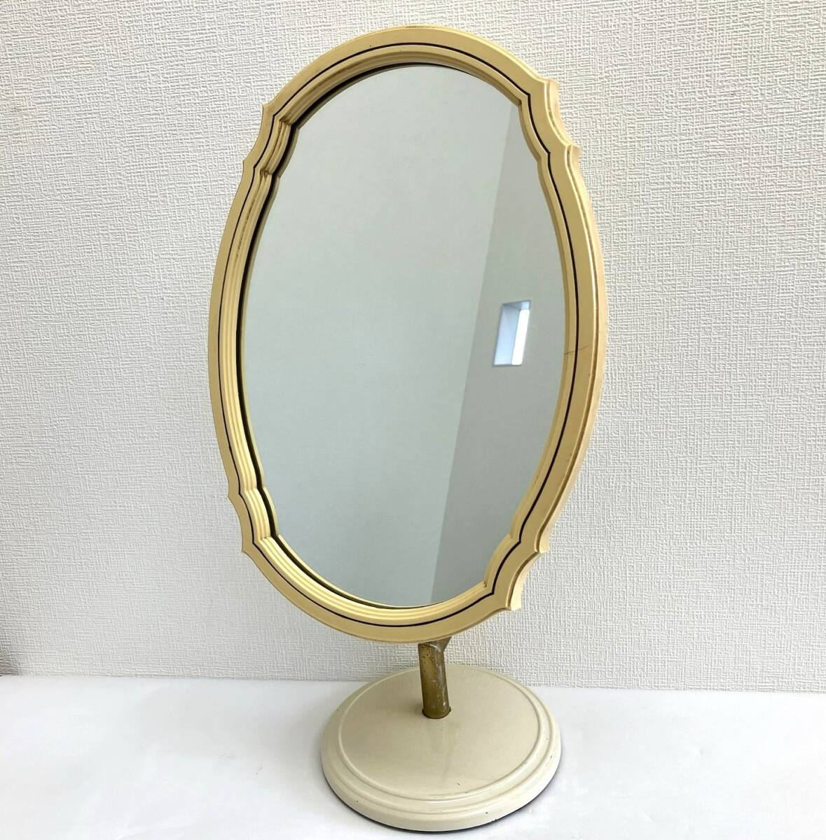 ☆スタンド ミラー 卓上 ミラー 鏡 化粧鏡 大きい 大きめ かがみ アンティーク 現状品の画像1