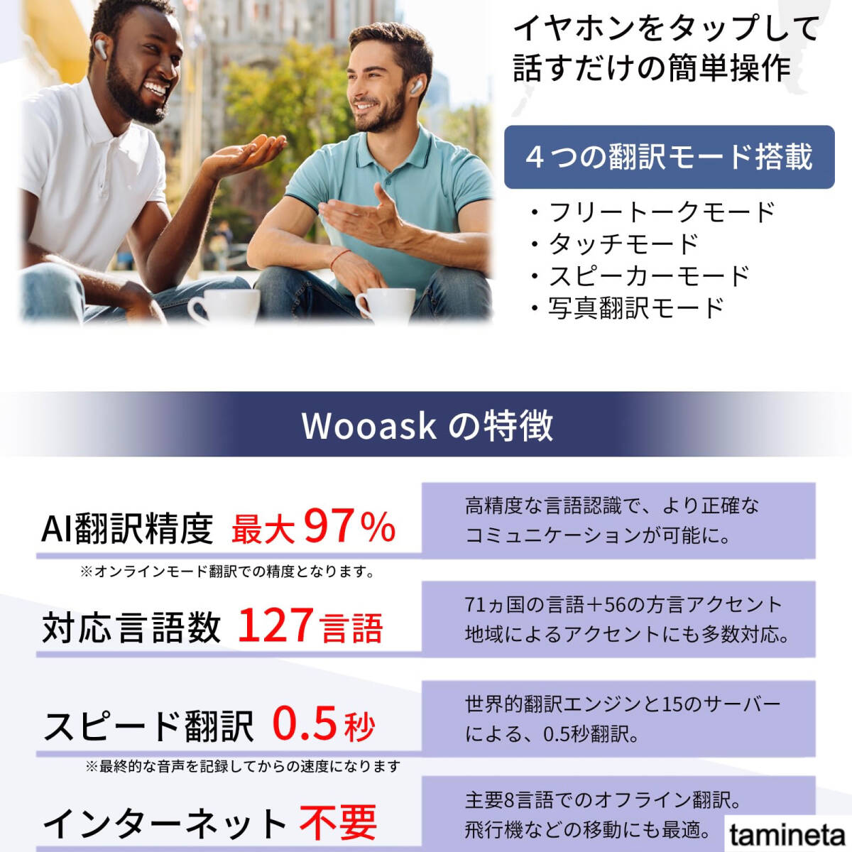イヤホン翻訳機 オフライン対応 イヤホン型 高精度 127言語対応 イヤホン翻訳機 オフライン対応 イヤホン型 高精度 127言語対応